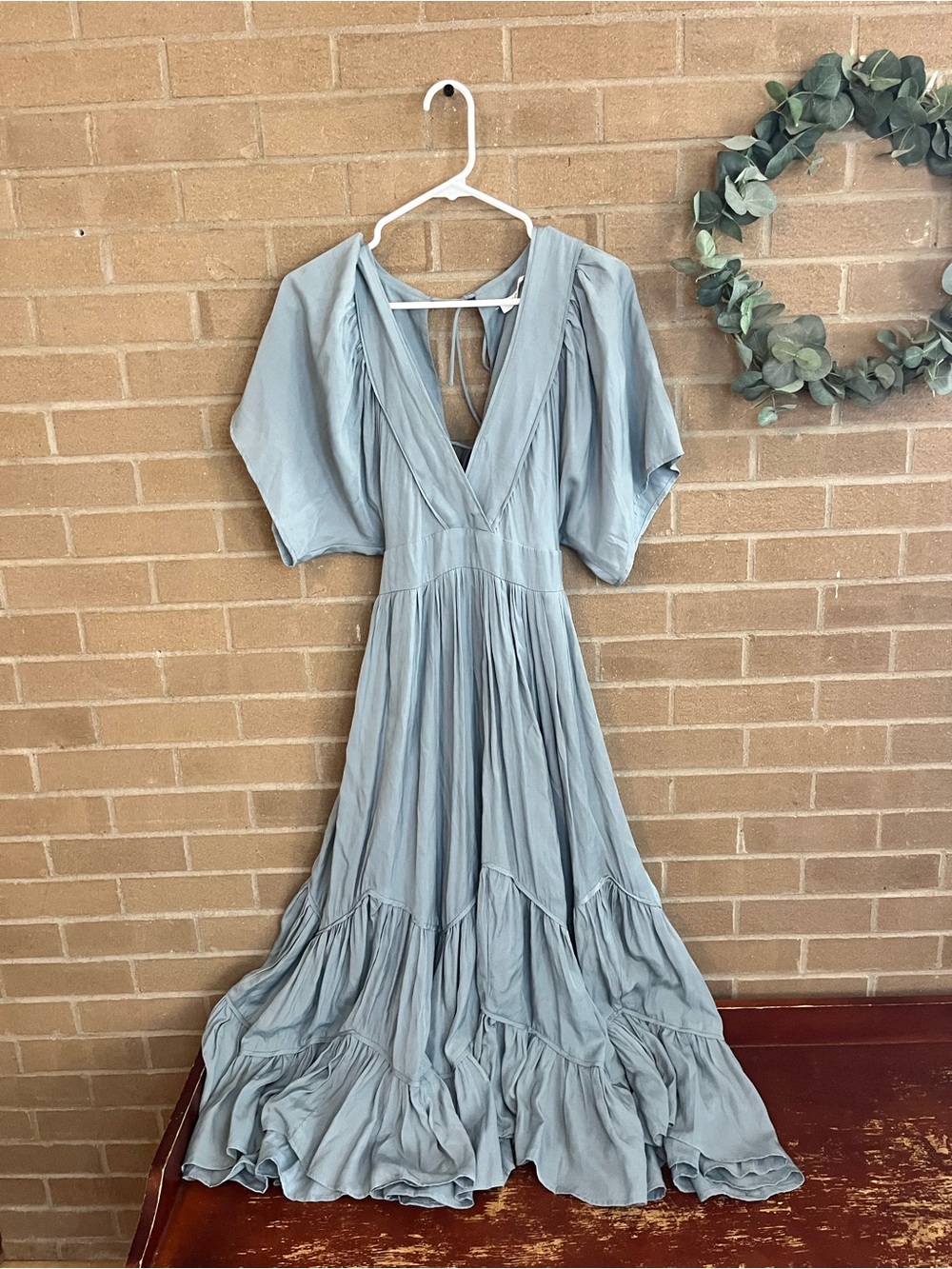 Storia Light Blue Flowing V-Neck Maxi Dress - Picture 2 of 5